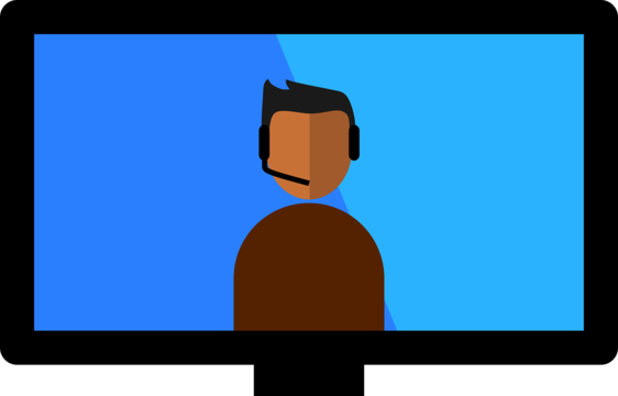 Eine Comicfigur mit Headset in einem Monitor